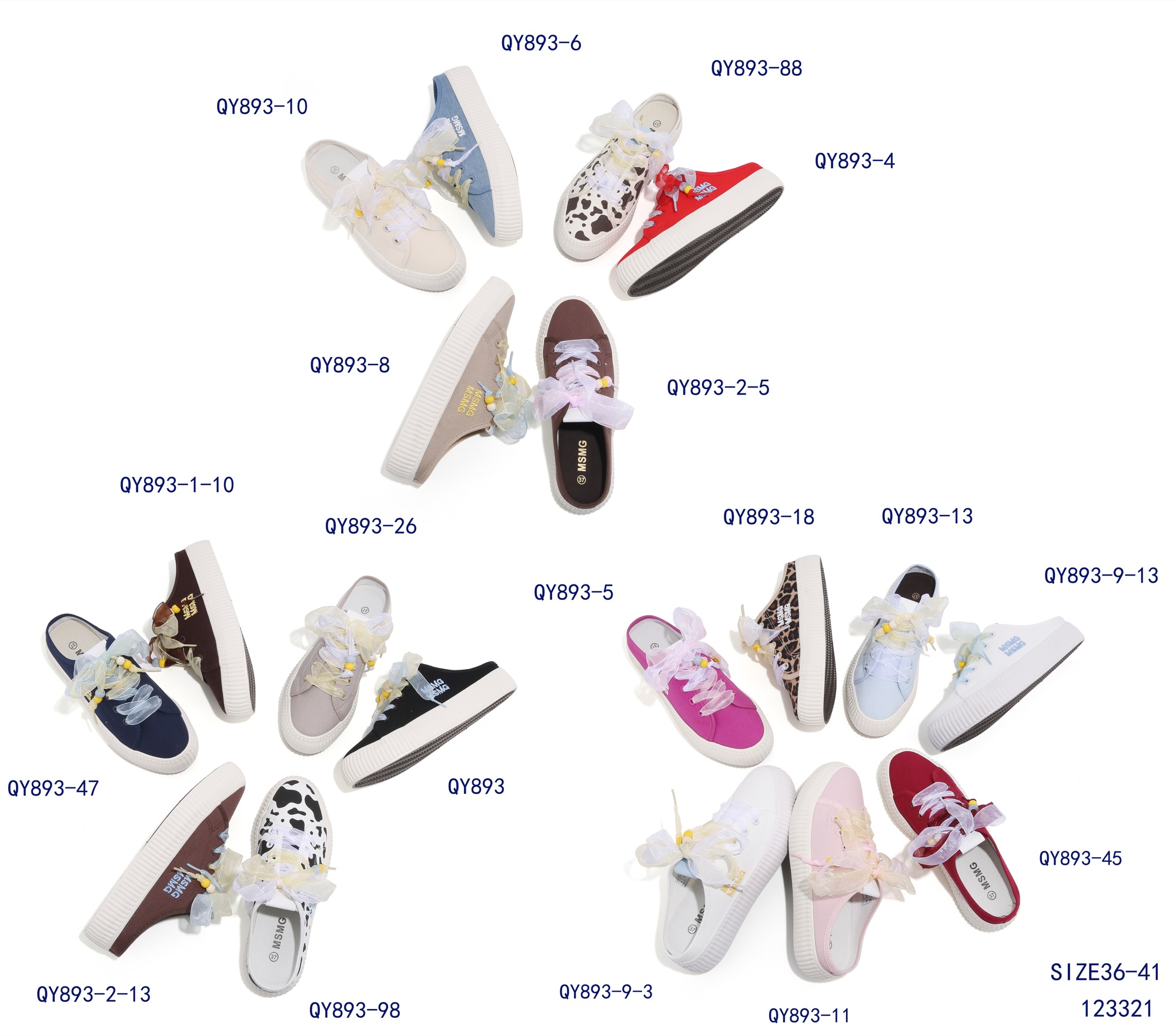 QY893 canvas mules — full color range